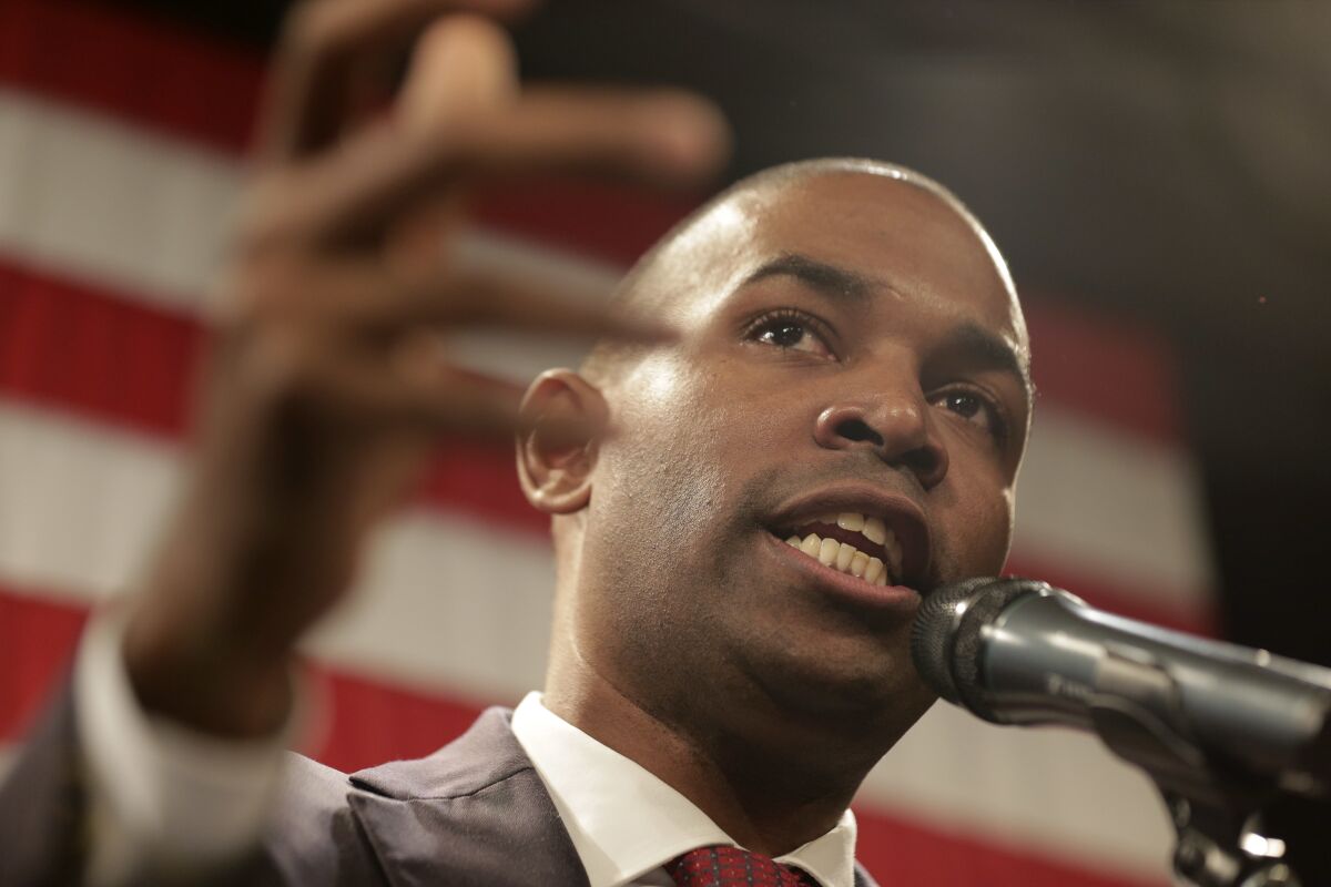 FILE - Democrat Antonio Delgado speaks at a democratic watch party in Kingston, N.Y., Tuesday, Nov. 6, 2018, after defeating incumbent Republican John Faso for the U.S. House race. New York Gov. Kathy Hochul announced Tuesday, May 3, 2022, that Delgado will serve as New York's next lieutenant governor. (AP Photo/Seth Wenig, File)