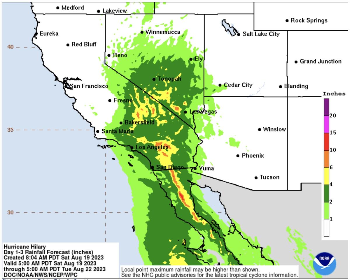 This graphic shows rainfall potential for the United States when a tropical cyclone threatens land. 
