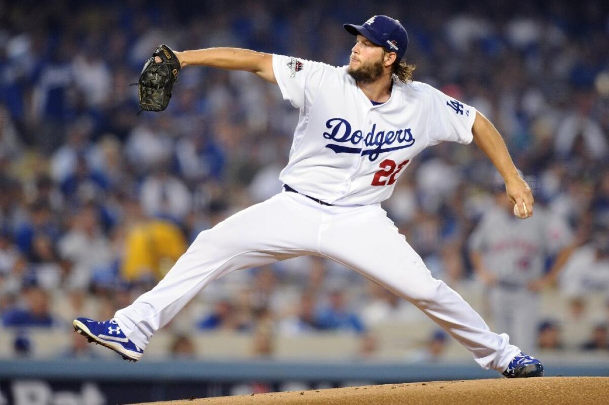 Clayton Kershaw pitches during the first inning of the opening game of the National League division series against the New York Mets.