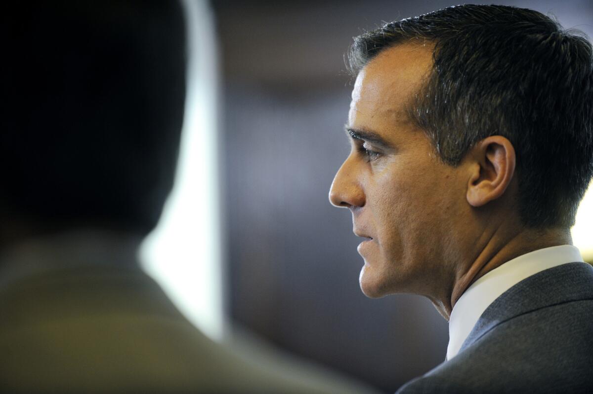 Mayor Eric Garcetti at Los Angeles City Hall on April 20.