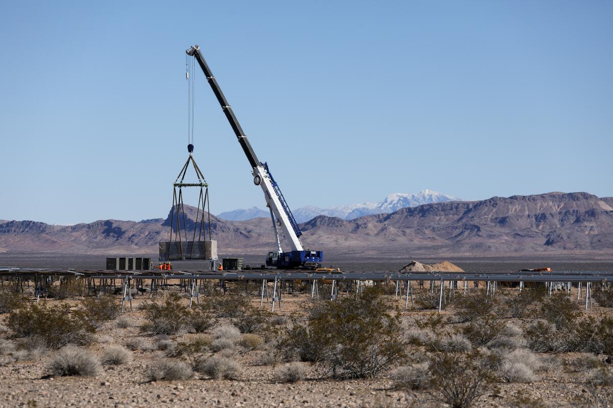 Construction proceeds on the Gemini solar farm on public lands in southern Nevada in January.