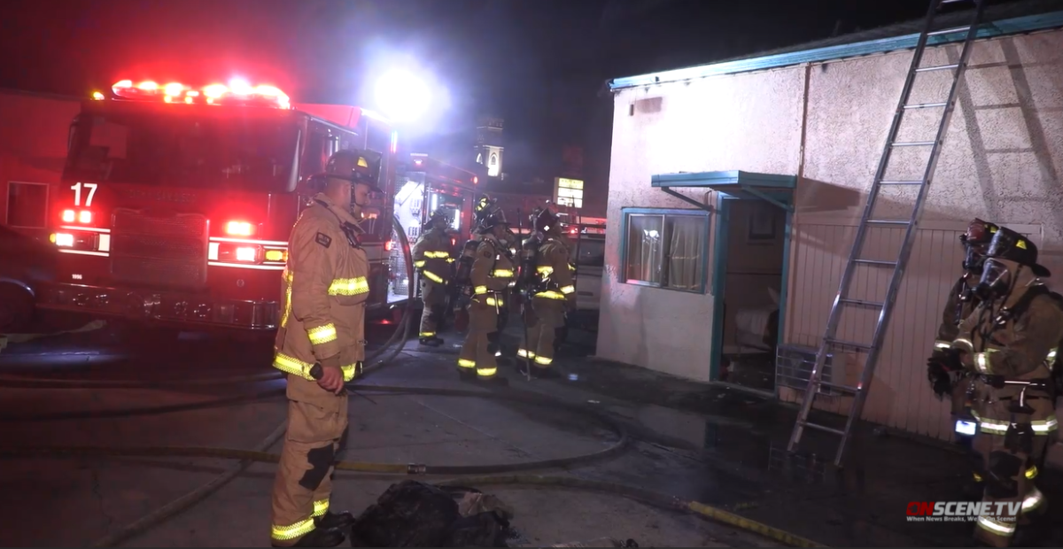 San Diego firefighters were called to a motel fire in the Talmadge neighborhood early Monday.