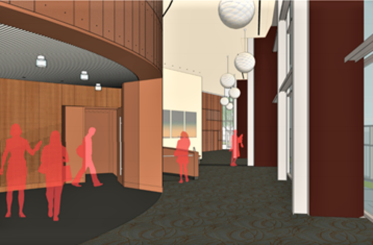 A rendering shows the interior of a performing arts complex being planned for Estancia High School in Costa Mesa.