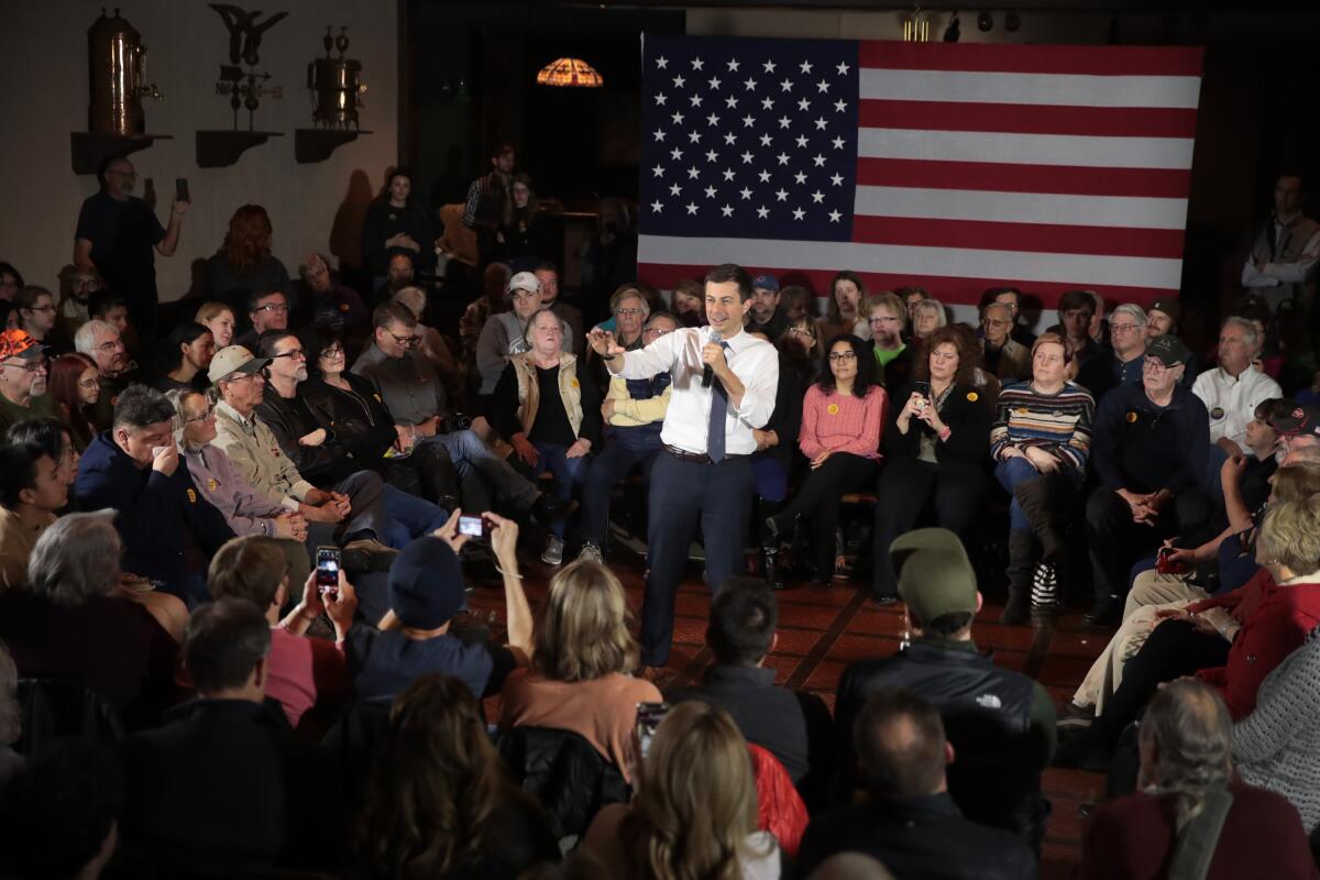 Democratic presidential candidate Pete Buttigieg speaks during a Nov. 26 campaign stop in Denison, Iowa.