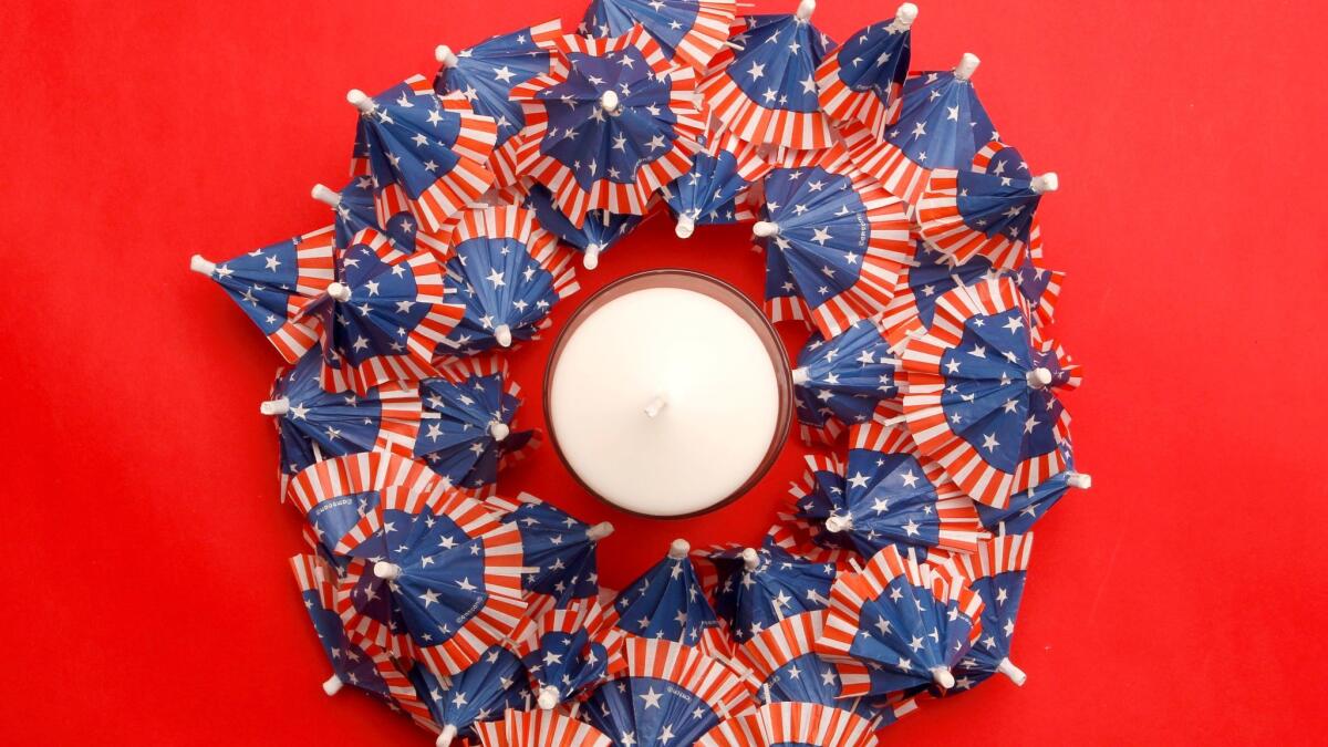 A finished Fourth of July umbrella wreath.