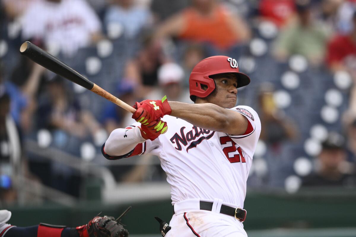 Washington Nationals star Juan Soto bats against the Atlanta Braves on July 17. 