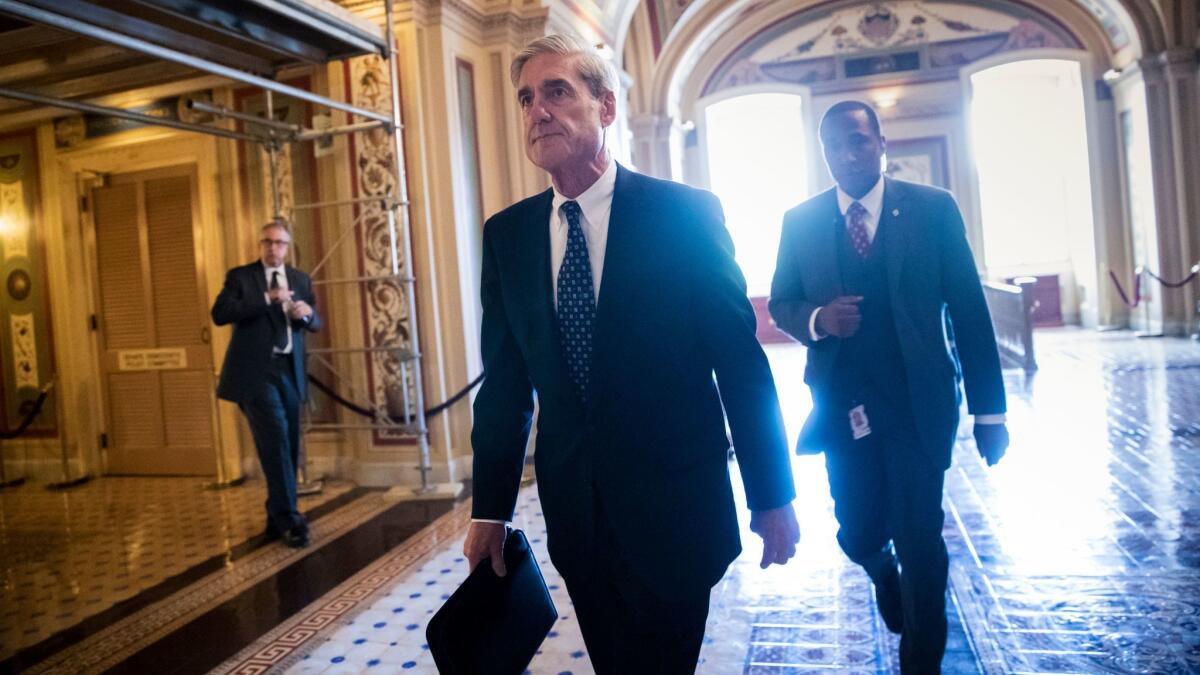 Special counsel Robert S. Mueller III at the U.S. Capitol after a closed-door meeting with the Senate Judiciary Committee on June 21.