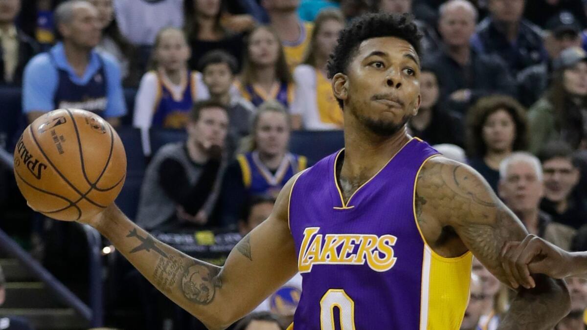The Lakers' Nick Young is expected to miss two to four weeks because of a strained right calf muscle.