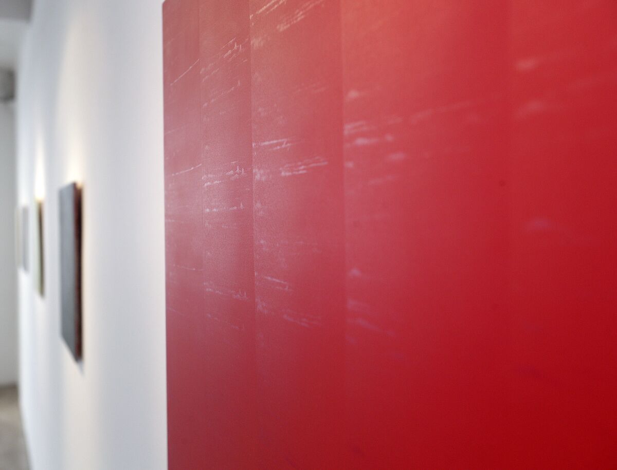 The texture of 'China on a Silk Road,' 2007, one of a collection of paintings and drawings by artist Carolee Toon in the Nan Rae Gallery at Woodbury University. The artwork will be on display in the gallery until April 4, 2020.