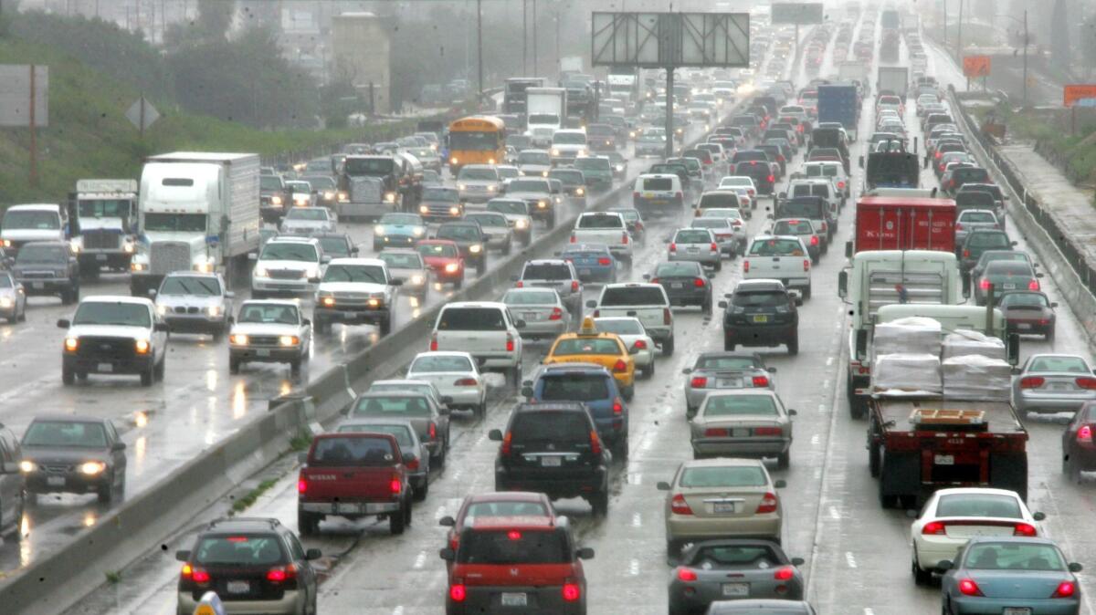 Rush-hour traffic on a Los Angeles freeway in 2017.