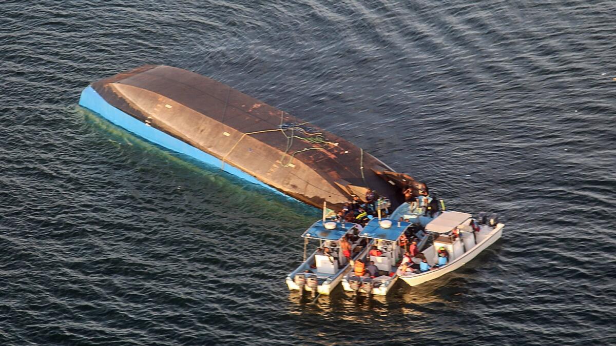 The capsized ferry MV Nyerere in Lake Victoria on Friday.
