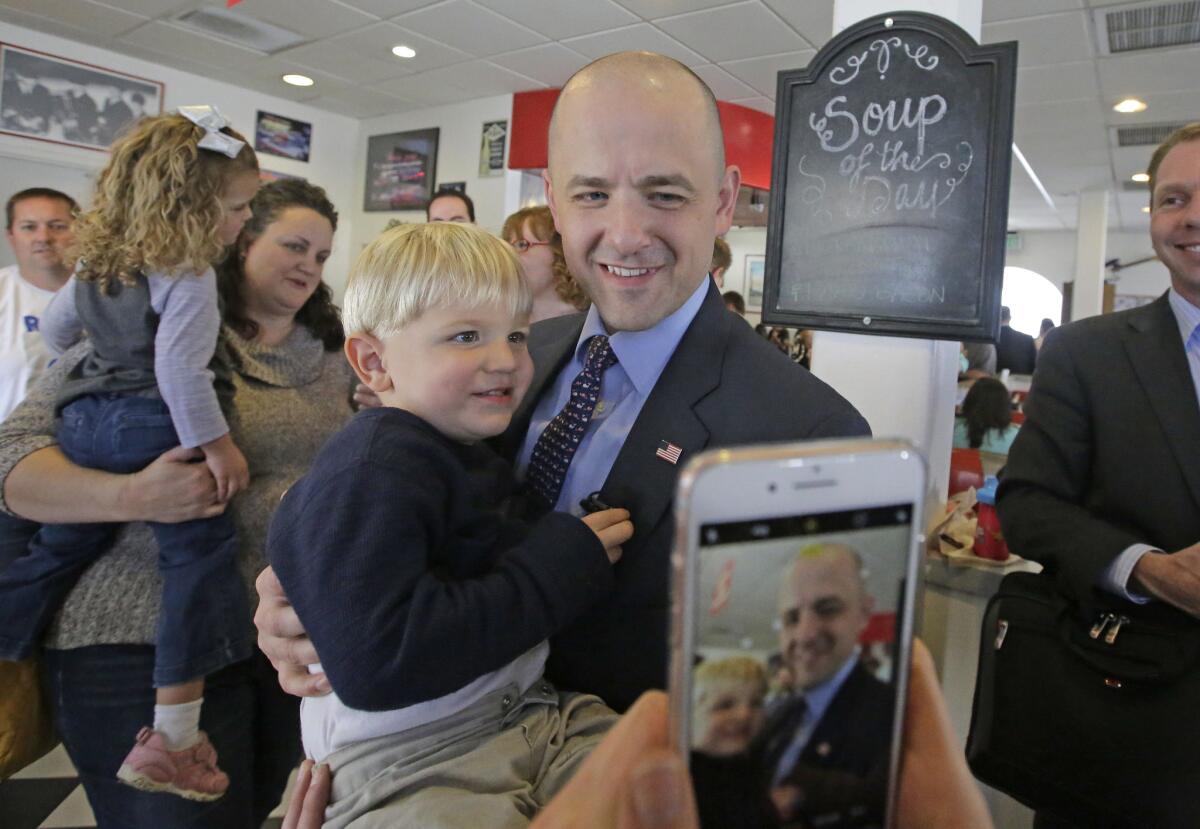 Independent presidential candidate Evan McMullin at the One Man Band Diner in Lehi, Utah.