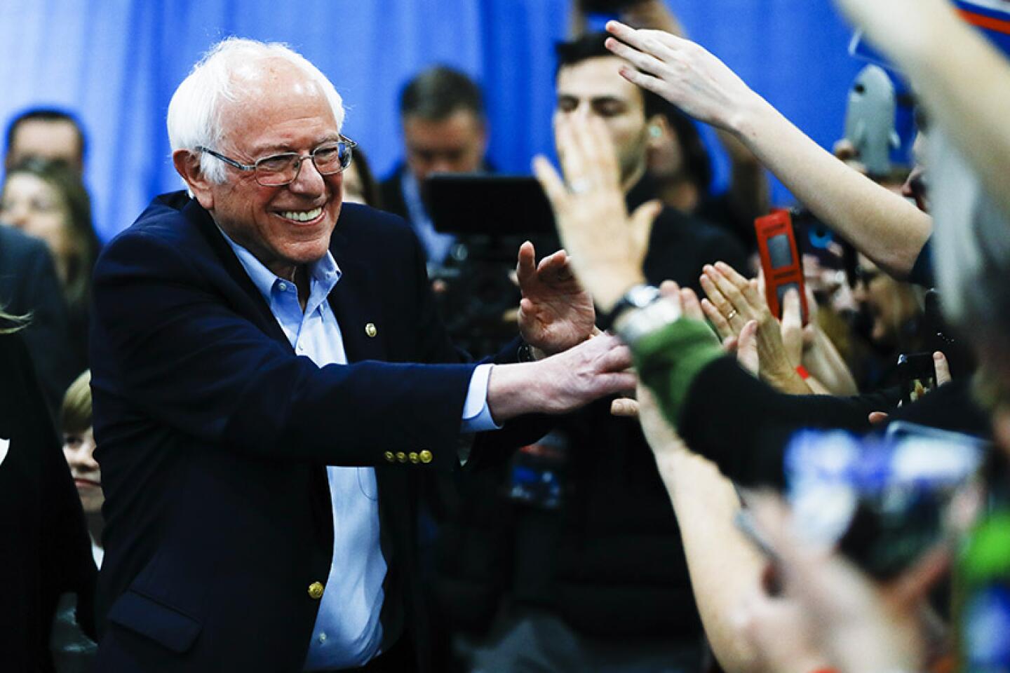 Bernie Sanders greets supporters in Essex Junction, Vt.