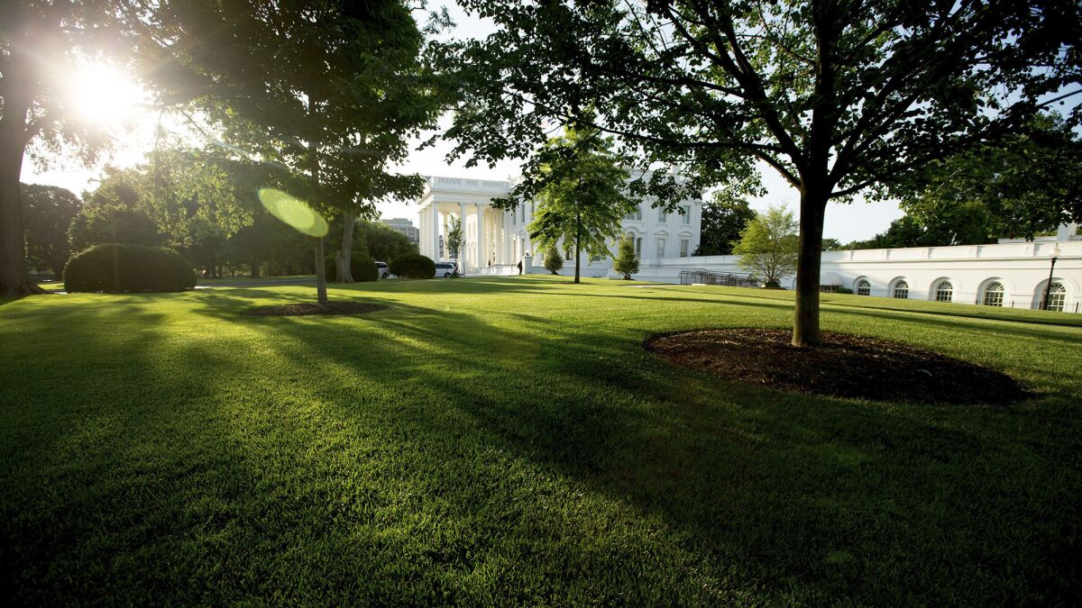 The sun rises over the White House in Washington, D.C. on June 11, 2016.