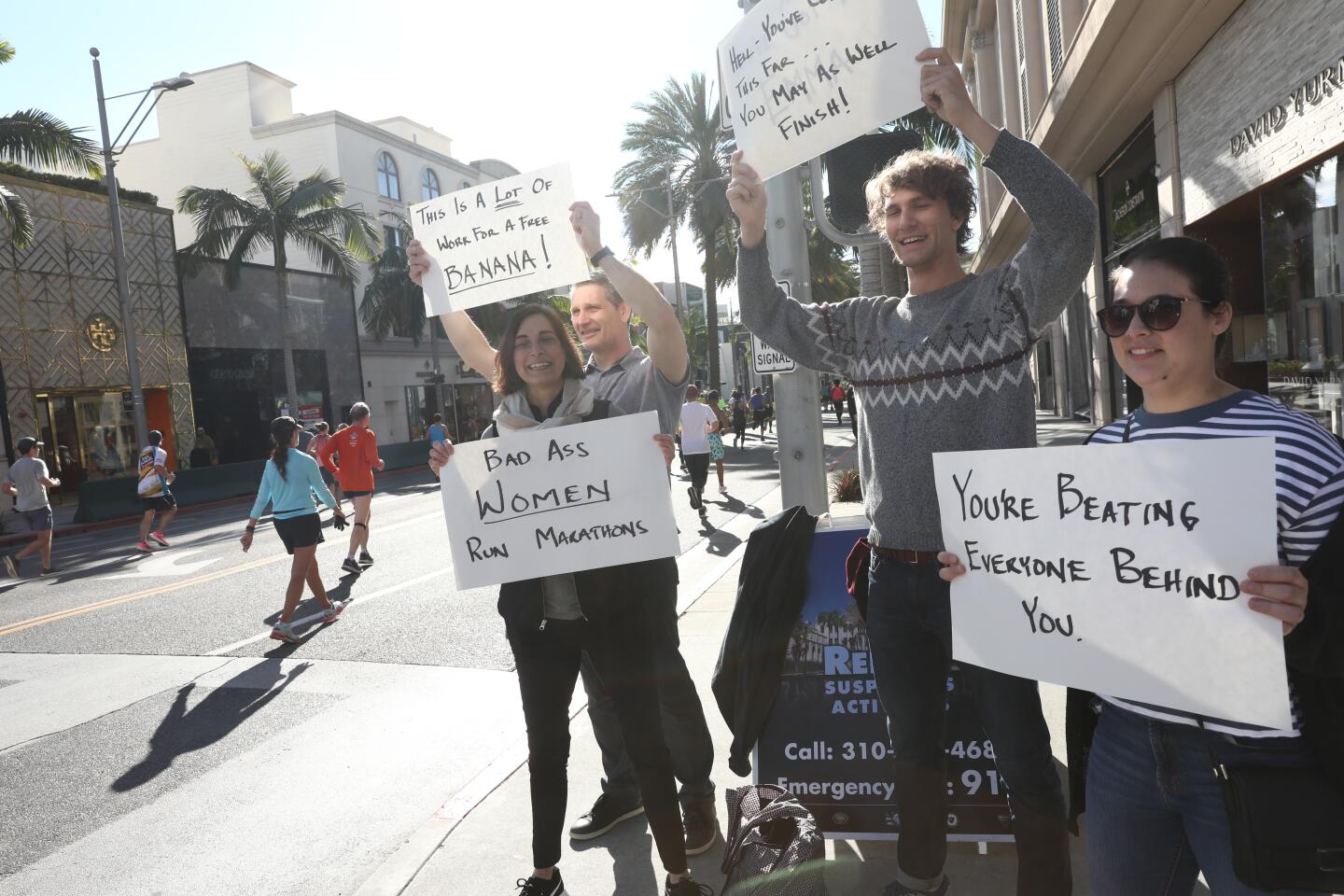 Runners and supporters during the 2020 L.A. Marathon on Sunday in Beverly Hills during the L.A. Marathon.