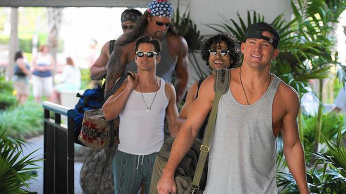 Magic Mike (Channing Tatum), front, leads his stripper crew on a road trip to Myrtle Beach, S.C., in "Magic Mike XXL."