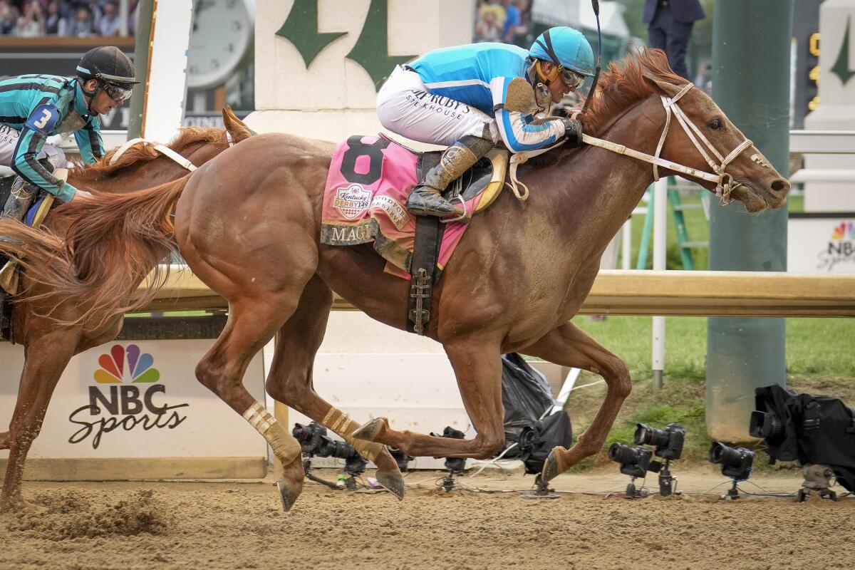 Mage, with Javier Castellano riding, wins the 149th running of the Kentucky Derby at Churchill Downs.