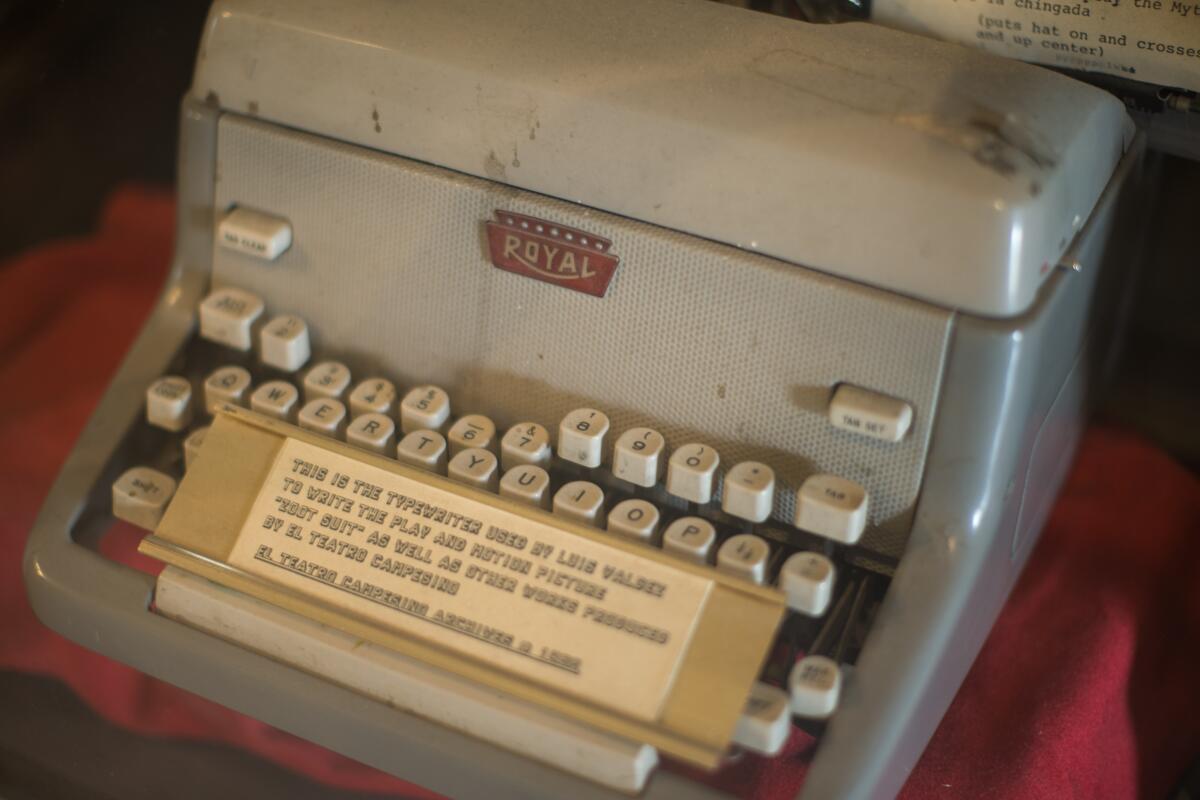 Luis Valdez's typewriter, which he used to write "Zoot Suit," on display at El Teatro Campesino.
