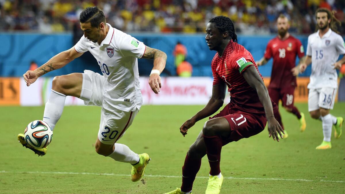 U.S. defender Geoff Cameron, left, controls the ball in front of Portugal's forward Eder during a 2-2 draw at the World Cup last Sunday.