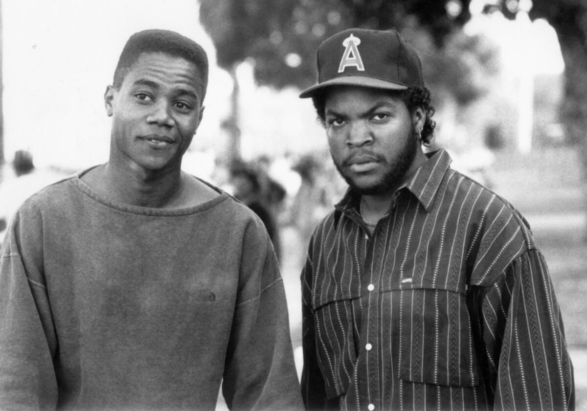 Cuba Gooding Jr., left, and Ice Cube star in the movie "Boyz in the Hood."