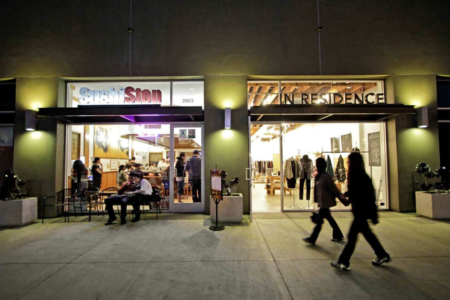 Sushi Stop restaurant and In Residence clothing store on Sawtelle.