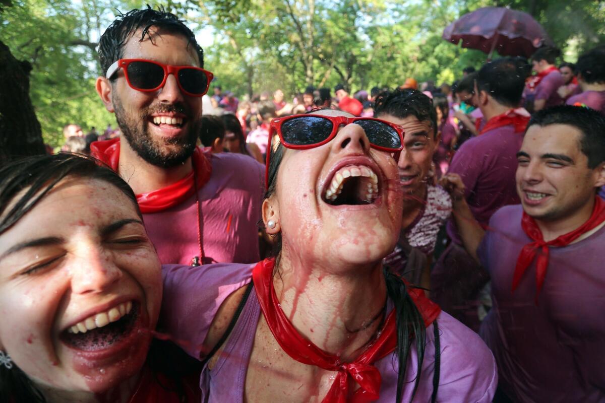 More than 9,000 people threw around 130,000 liters of wine during this year's Haro Wine Festival in Rioja, Spain.