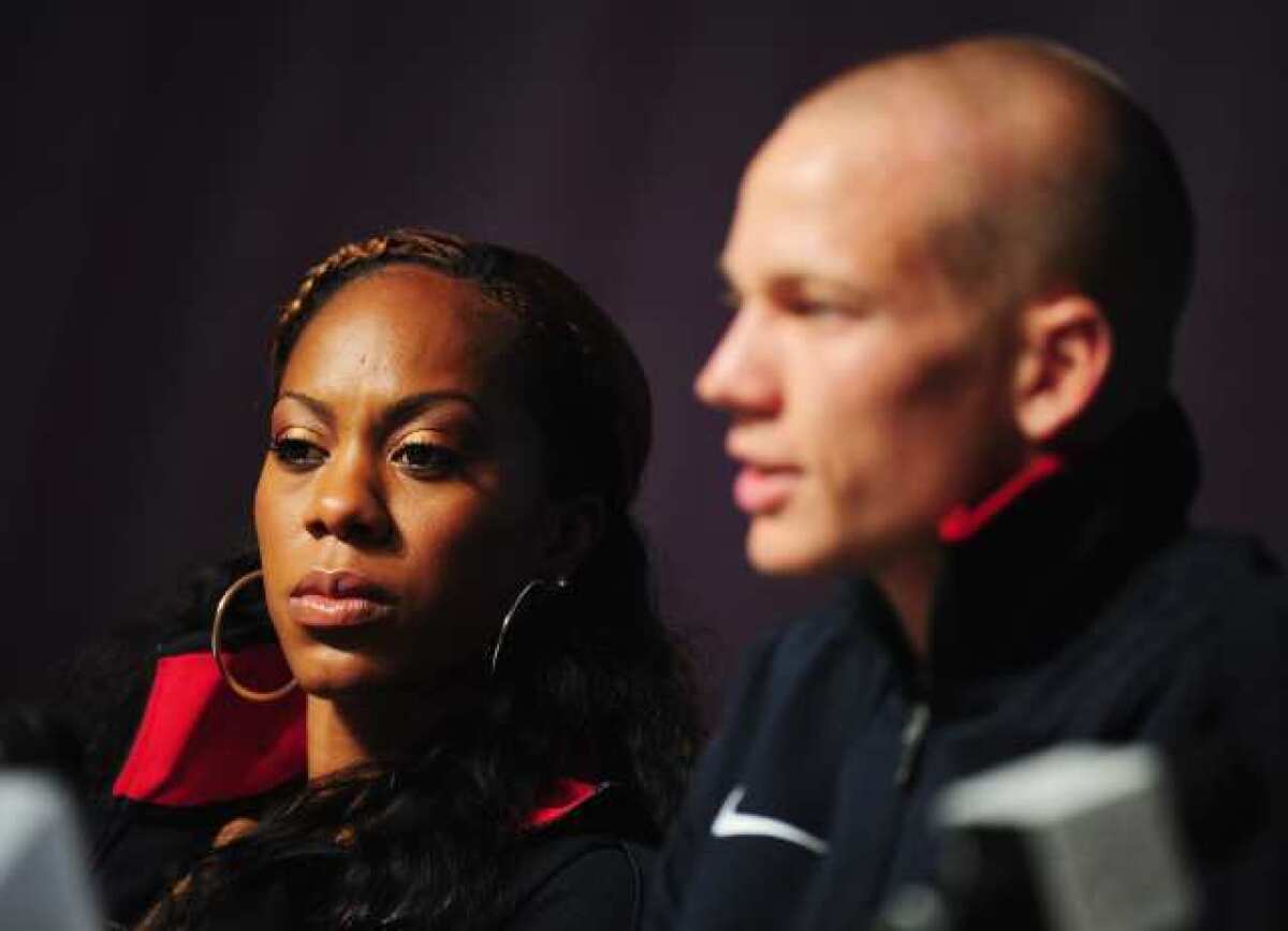 Sanya Rochards-Ross and Jesse Williams at the news conference Monday.