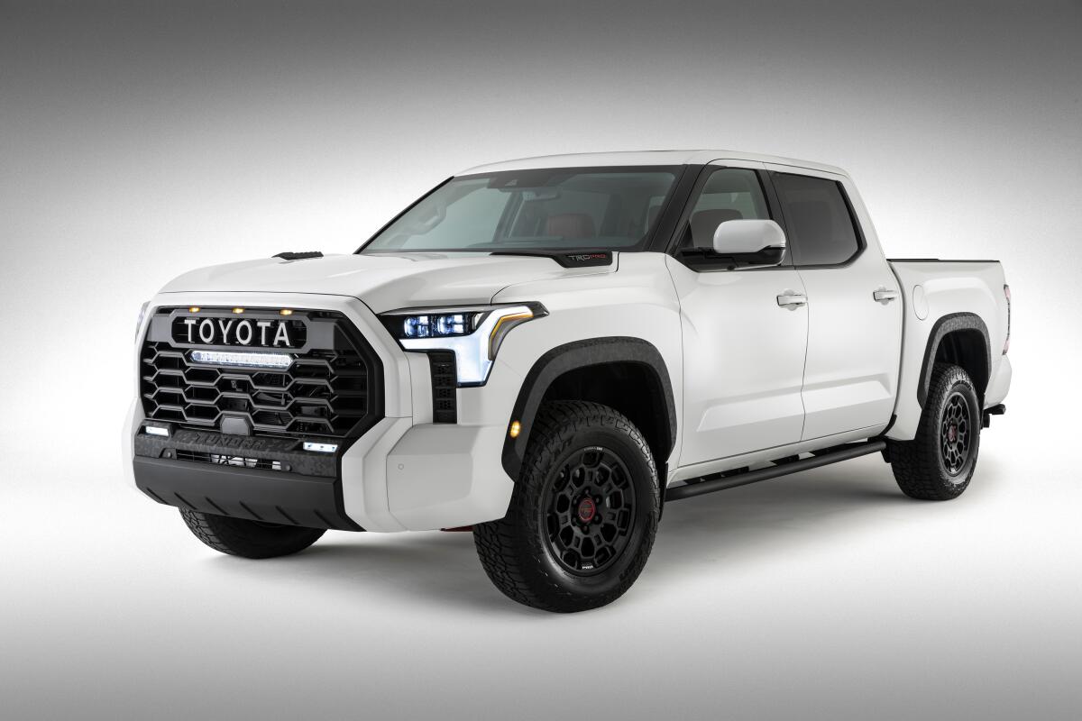 This photo provided by Toyota shows the 2022 Toyota Tundra, a full-size hybrid pickup that gets an EPA-estimated 20-22 mpg combined. (Courtesy of Toyota Motor Sales U.S.A. via AP)