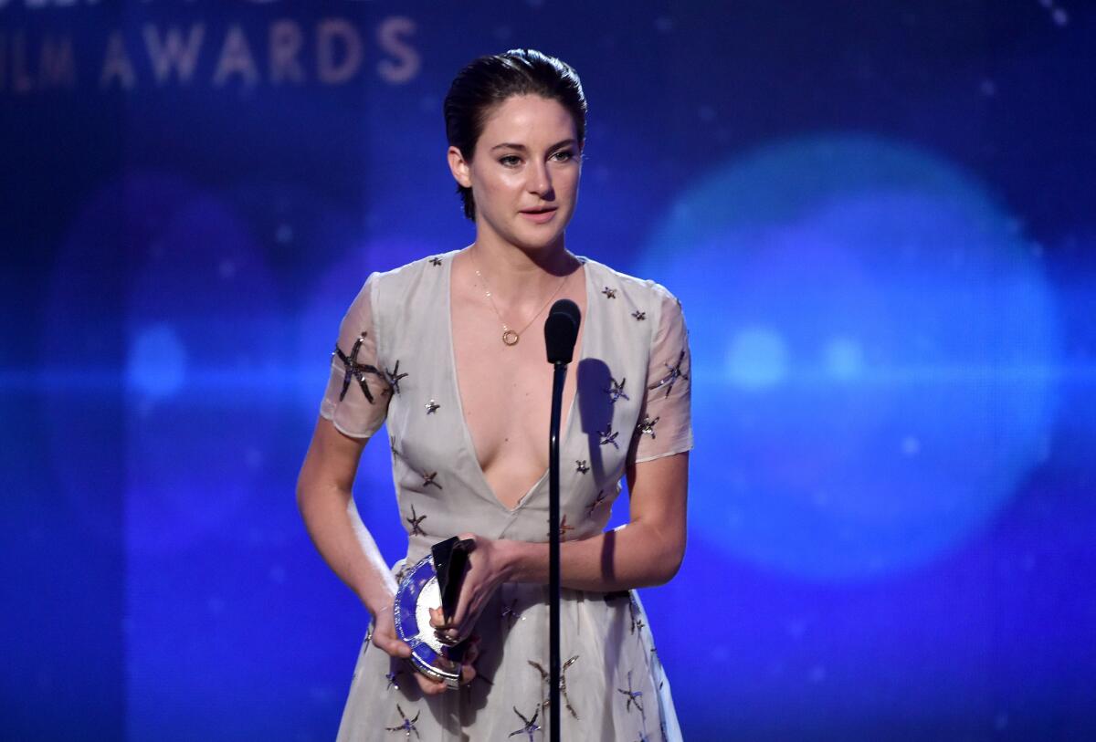 At the Hollywood Film Awards, actress Shailene Woodley accepts the Hollywood Breakout Performance Actress award for her role in "The Fault in Our Stars."