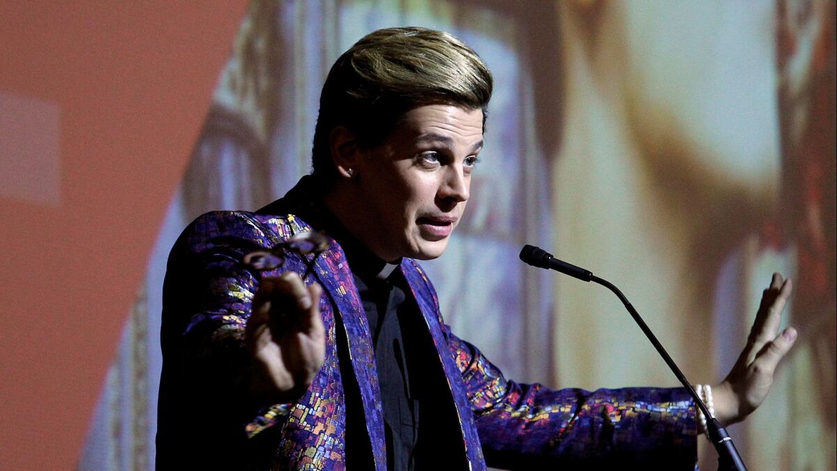 Milo Yiannopoulos speaks at Cal State Fullerton on Oct. 31, 2017.