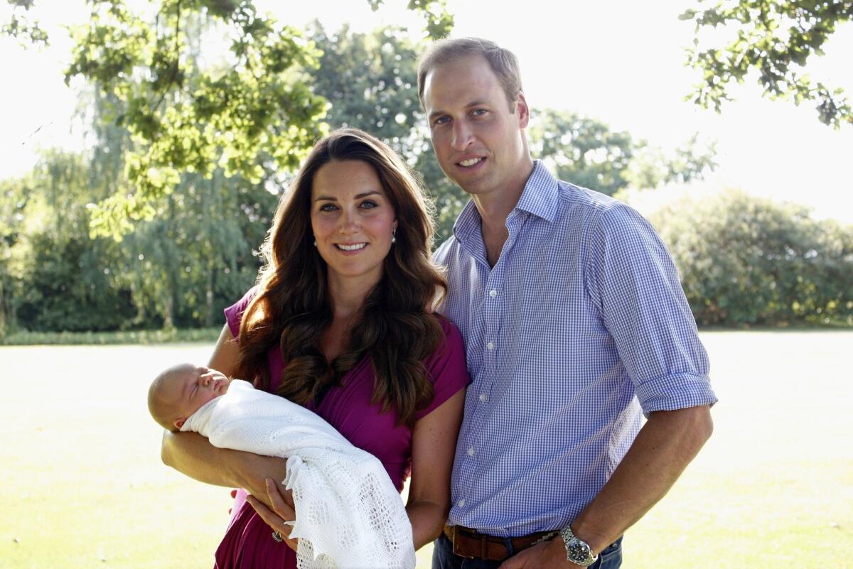 On Aug. 19, 2013, Kensington Palace released a portrait showing Prince William, Duke of Cambridge, and his wife, Catherine, Duchess of Cambridge, with their newborn baby boy, Prince George of Cambridge, at the Middleton family home in Bucklebury, Berkshire. The photo is said to have been taken in early August by Catherine's father Michael Middleton.