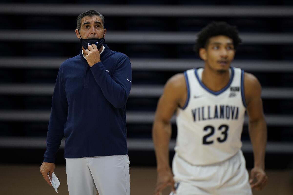 Villanova's Jay Wright coaches during a game against Butler.