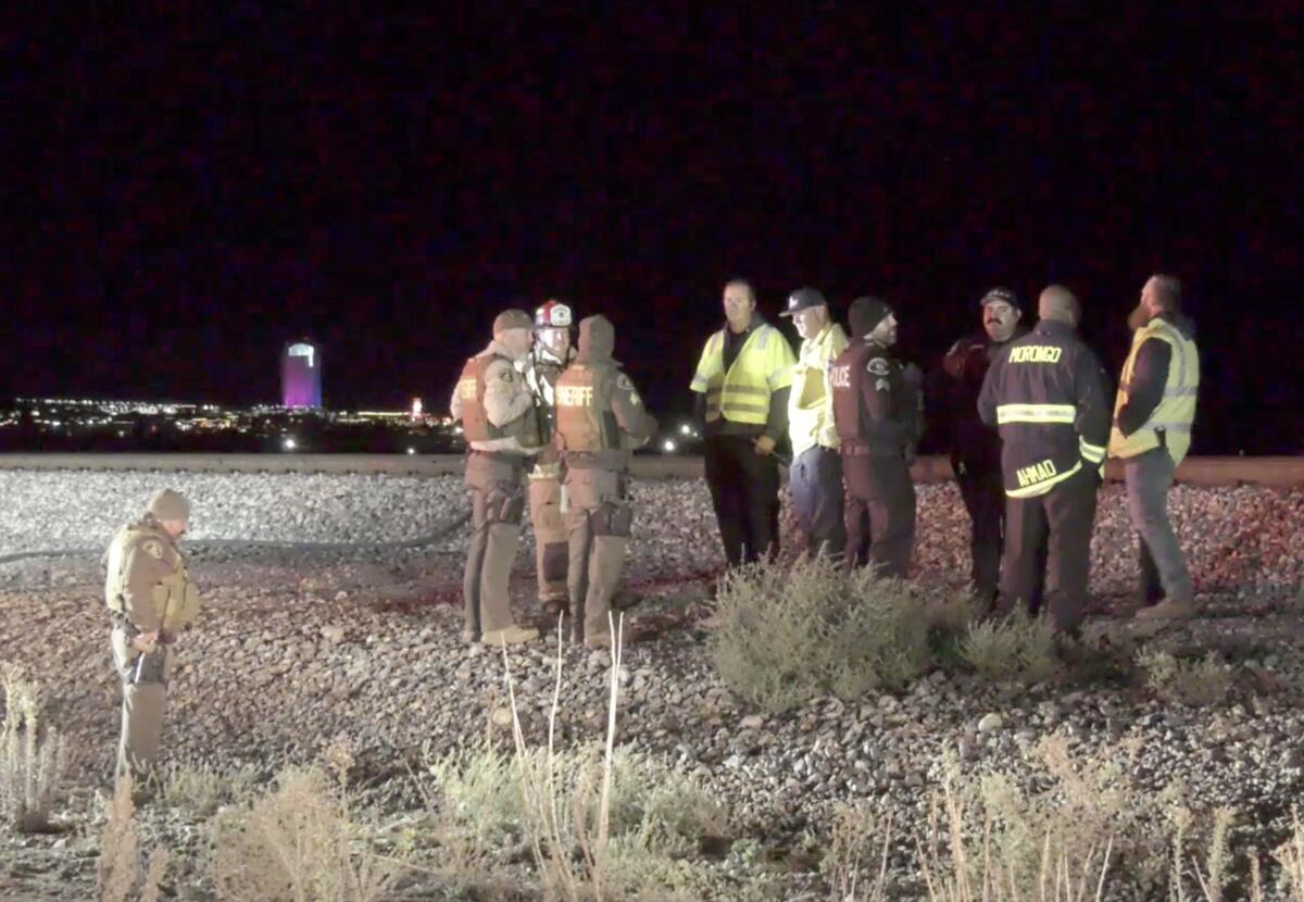 First responders at the scene of a plane crash Tuesday evening in the Riverside County community of Banning