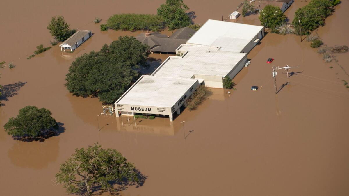 Inundated by floodwater by tropical storm Harvey, the Wharton County Historical Museum and 20th Century Technology Museum as seen from an aerial photo made available by the US Air Force. (Master Sgt. Jason Robertson / EPA)