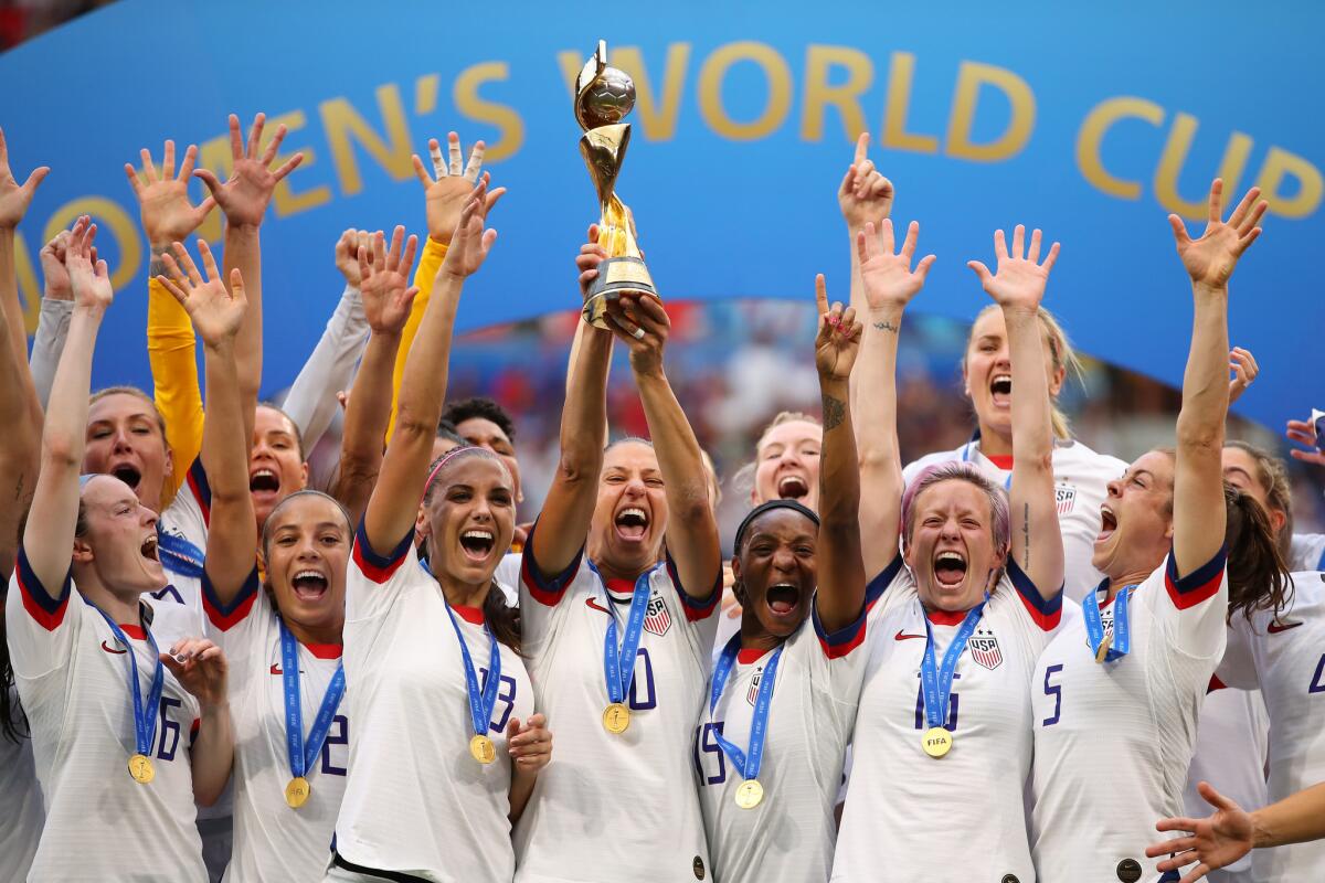 The U.S. women's soccer team celebrates its World Cup victory.