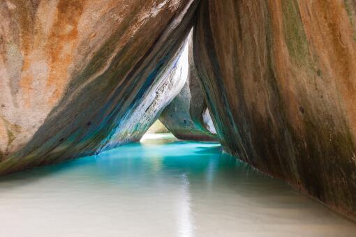 A photo of rock formation called The Bath on Virgin Gorda, British Virgin Islands.