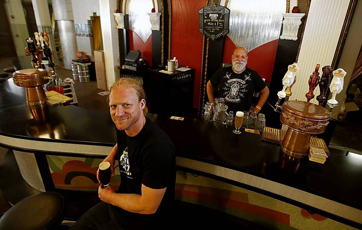 Brewmaster Dieter Foerstner, left, and owner Alan Newman at the Angel City brew pub.
