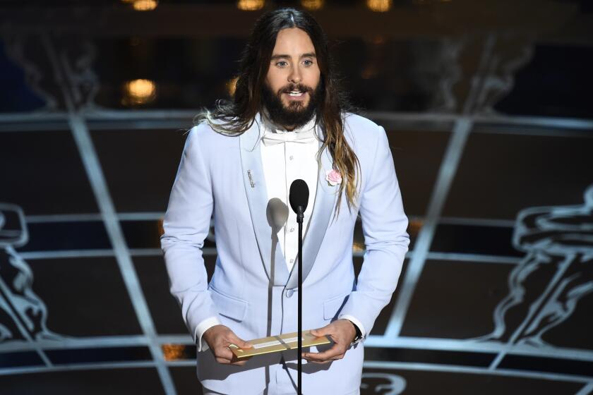 Jared Leto had his signature flowing locks and beard at the Oscars on Feb. 22.