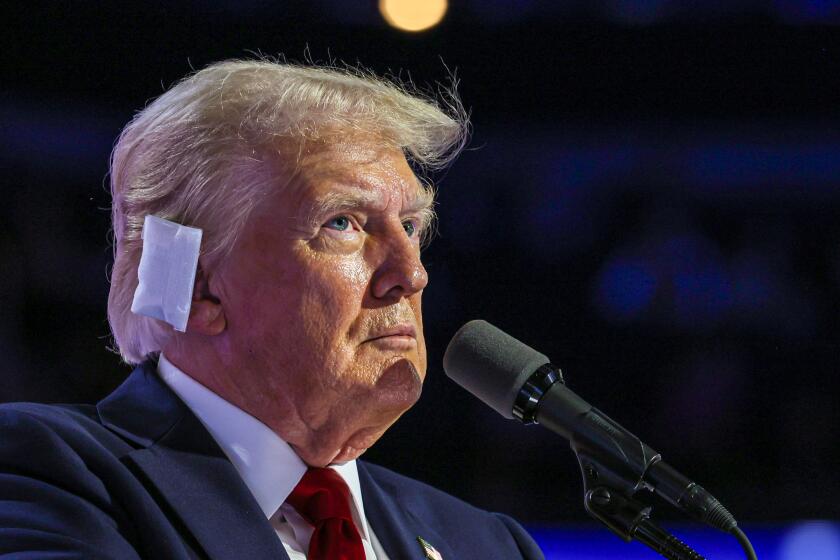 Milwaukee, Wisconsin, Thursday, July 18, 2024 - Republican Presidential nominee Donald Trump delivers a 90-plus minute acceptance speech the final day of the Republican National Convention at Fiserv Forum. (Robert Gauthier/Los Angeles Times)