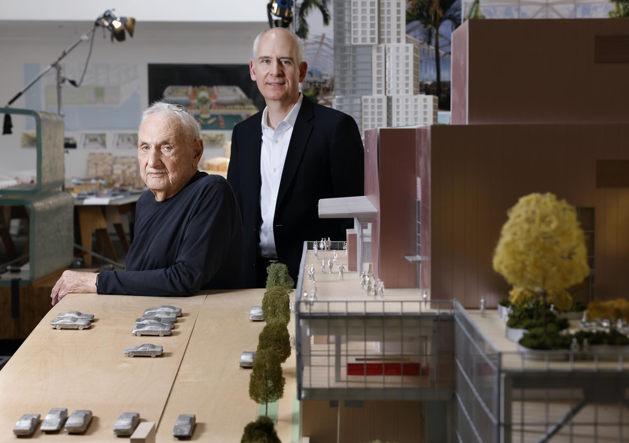 Architect Frank Gehry, left, and Colburn School President Sel Karden 