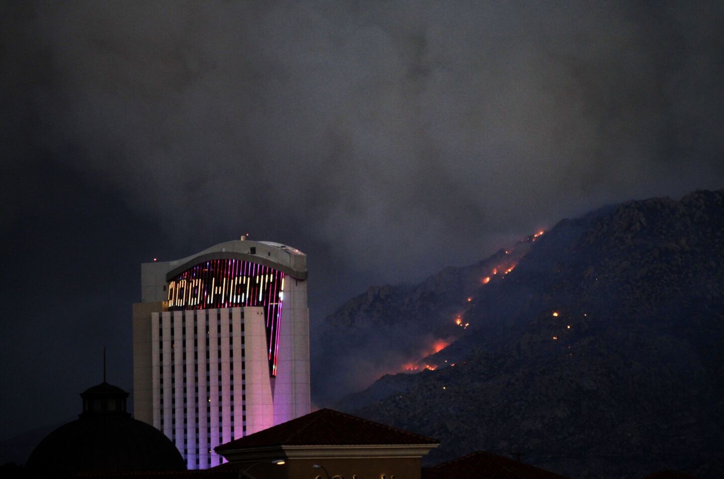 The fast-moving Silver fire pushes east toward a view of Morongo Casino, Resort & Spa in Cabazon.