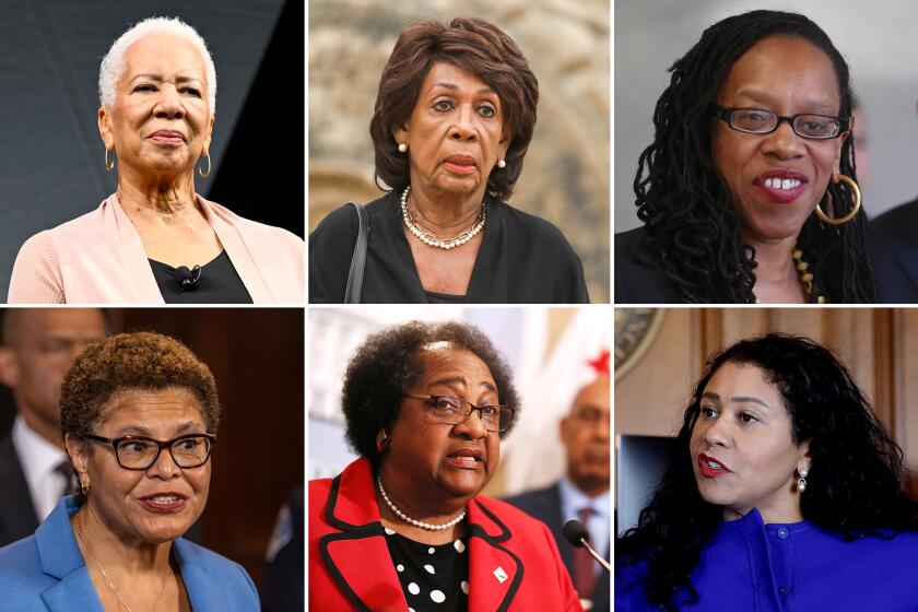 Possible appointees to fill Sen. Dianne Feinstein's seat include clockwise from top left; Angela Glover Blackwell, Rep. Maxine Waters, Lateefah Simon, San Francisco mayor London Breed, Secretary of State Shirley Weber, and Los Angeles mayor Karen Bass.
