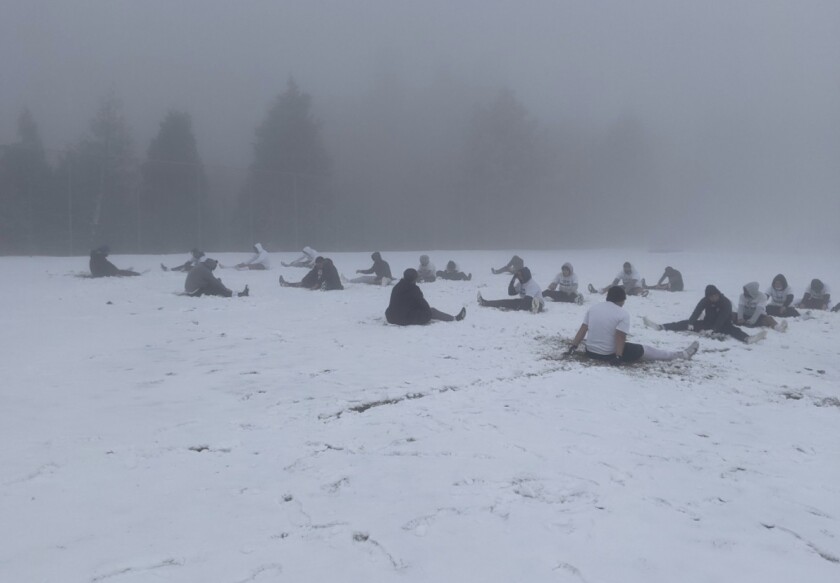 The scene on Wednesday afternoon at Rim of the World as the football team practiced.