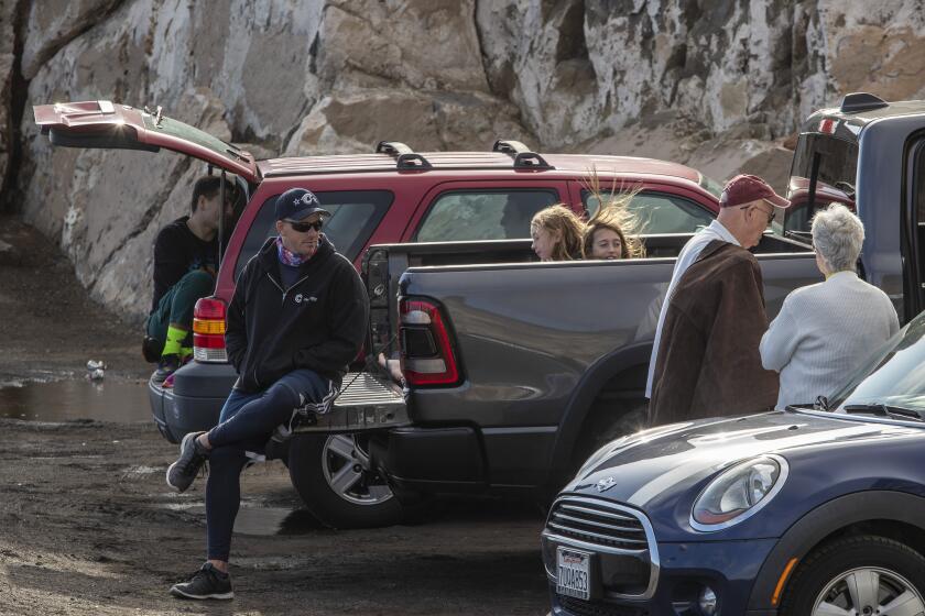 POINT MUGU, CA - APRIL 11: Visitors to Pt. Mugu ignore no parking as well as coronavirus and social distancing restrictions on Saturday, April 11, 2020 in Point Mugu, CA. (Brian van der Brug / Los Angeles Times)