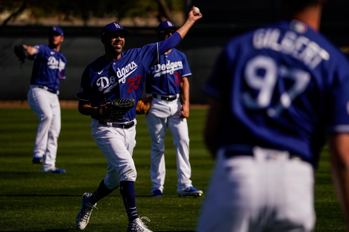 Dodgers David Price throws during spring training.