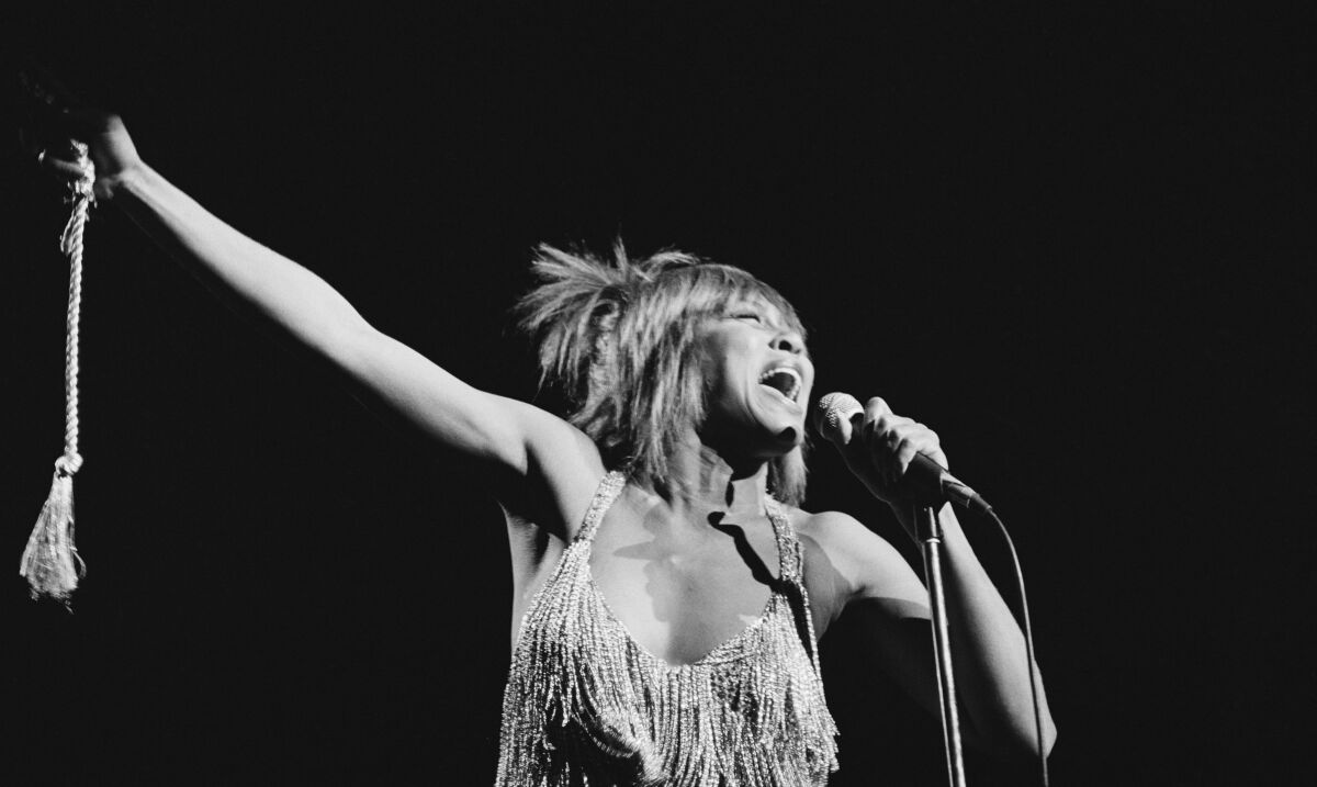 Tina Turner performs at Hammersmith Odeon in London in April 1982.