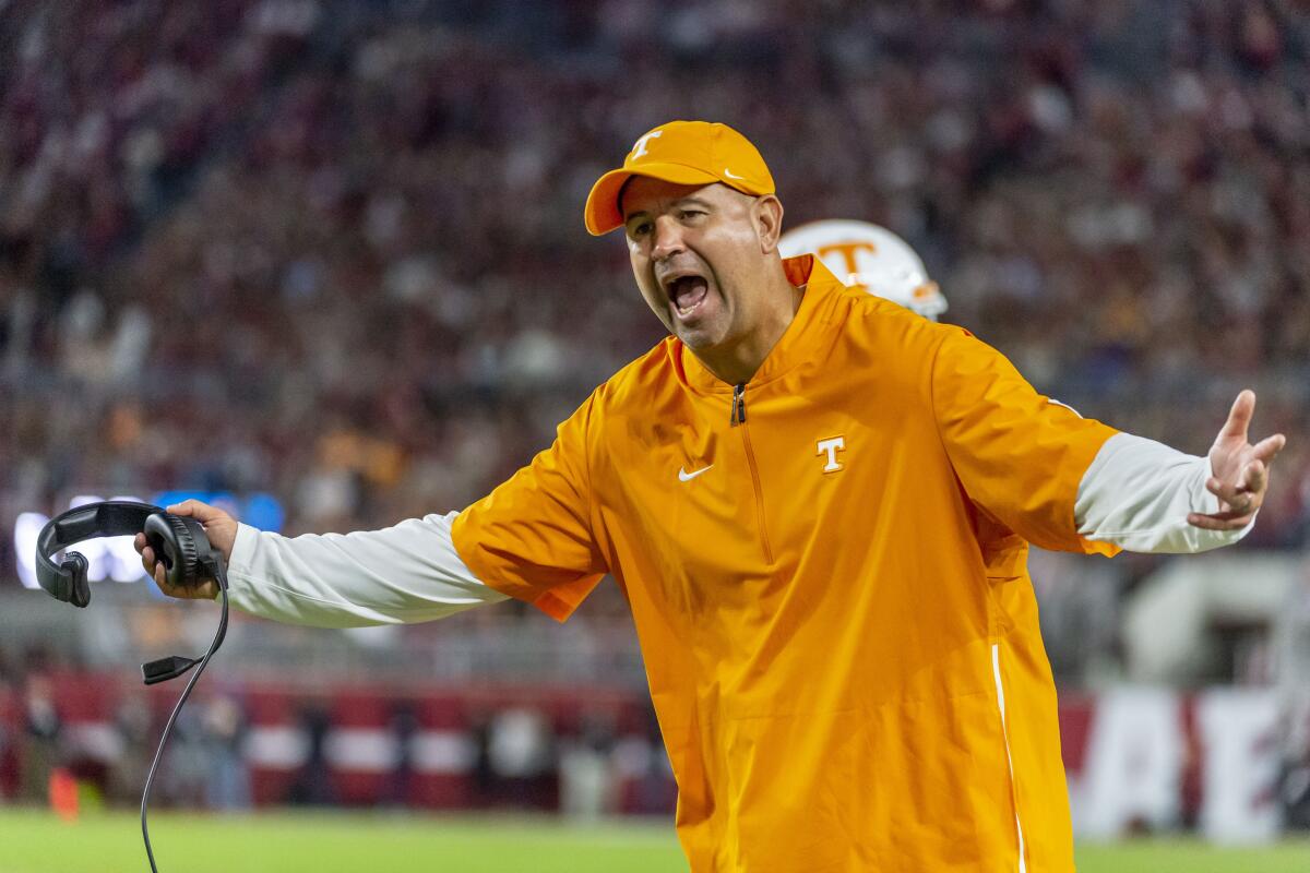 Tennessee coach Jeremy Pruitt yells at the officials 