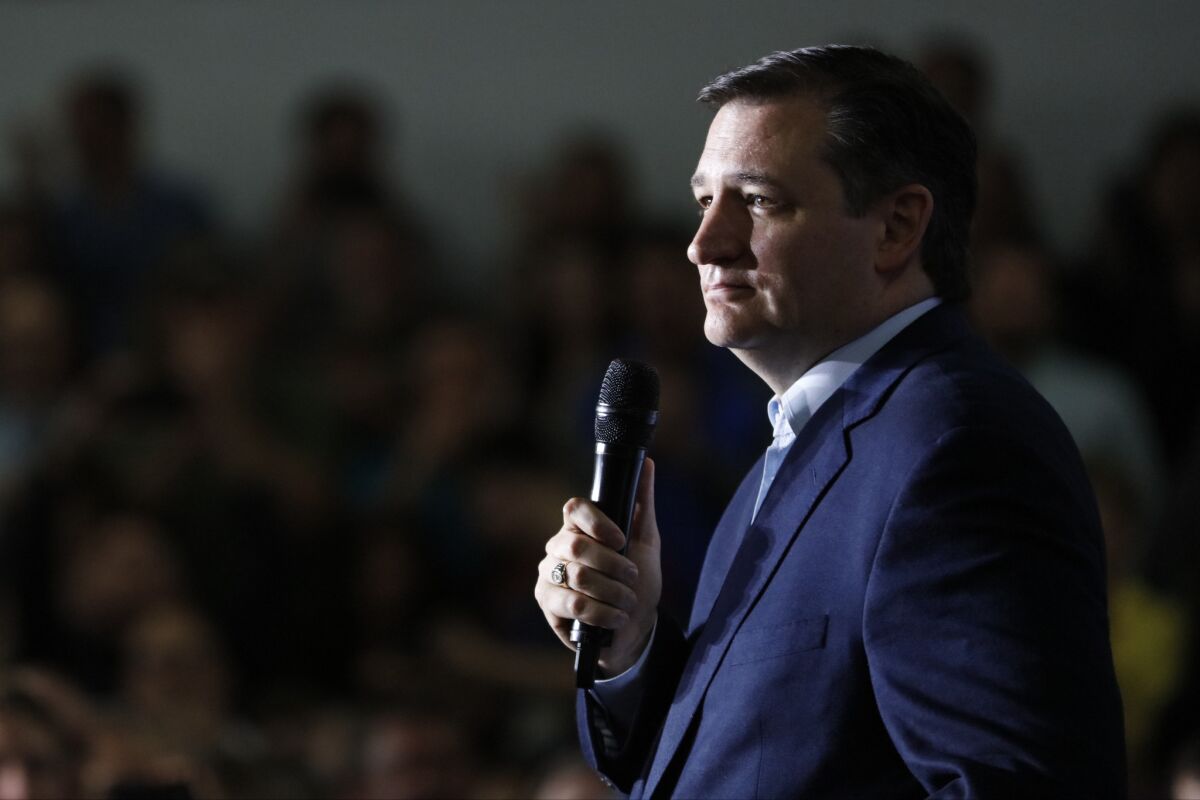 Republican presidential candidate Ted Cruz speaks during a rally in Lafayette, Ind., on Sunday.