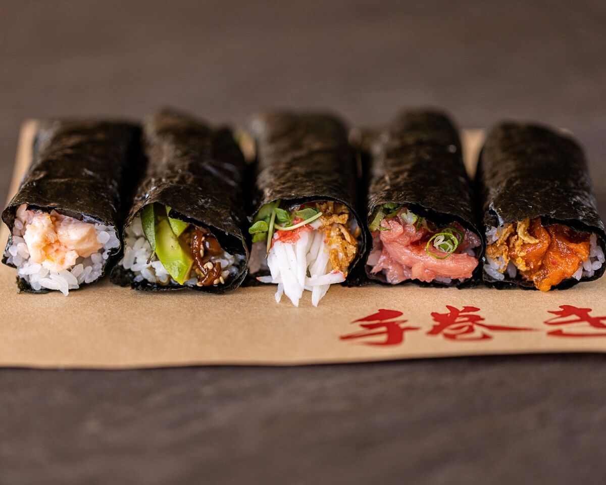 Five handrolls from Temaki Bar: Handroll, Sushi, Sake in Encinitas.