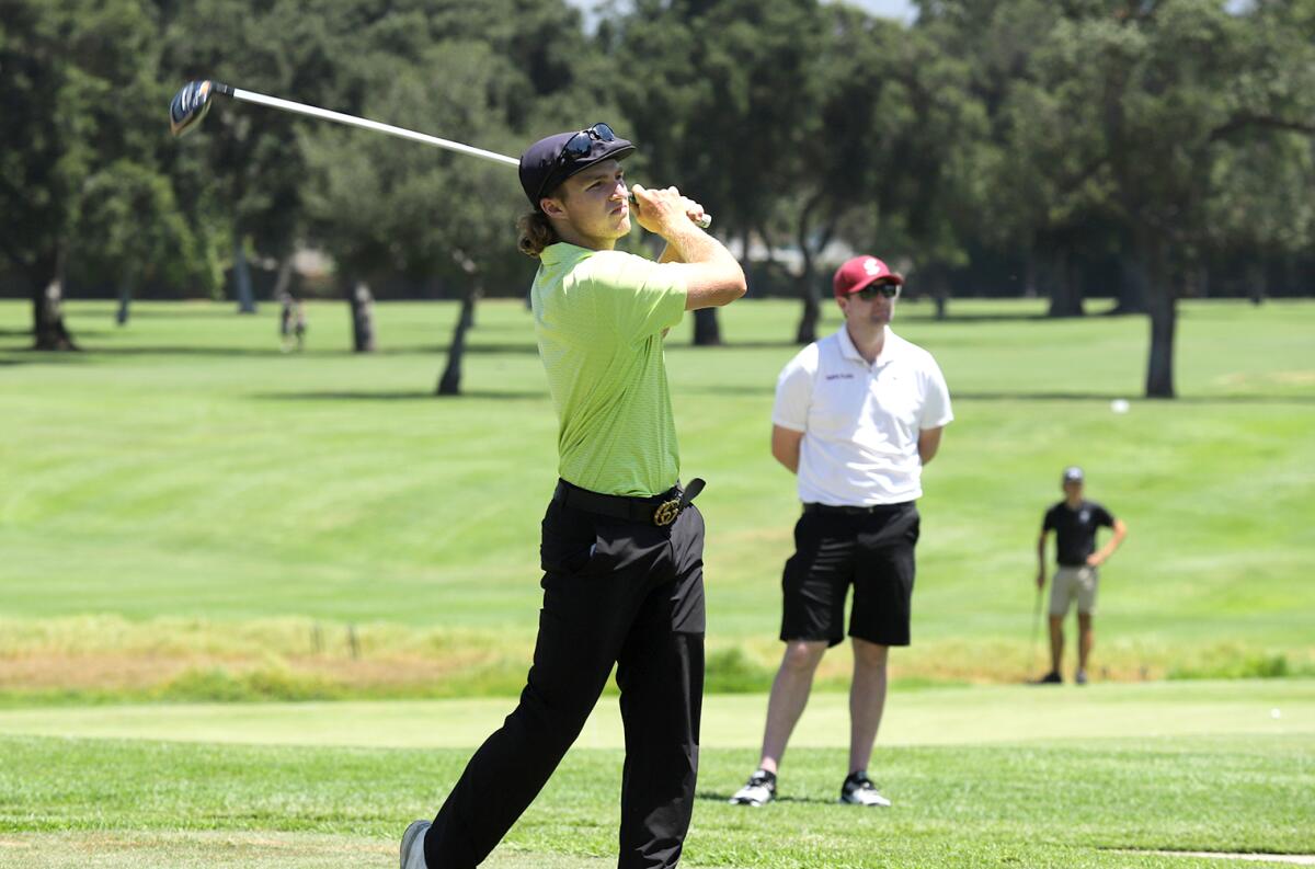 Edison's Ben Crinella during the CIF State boys' golf championship at the San Gabriel Country Club on Wednesday.